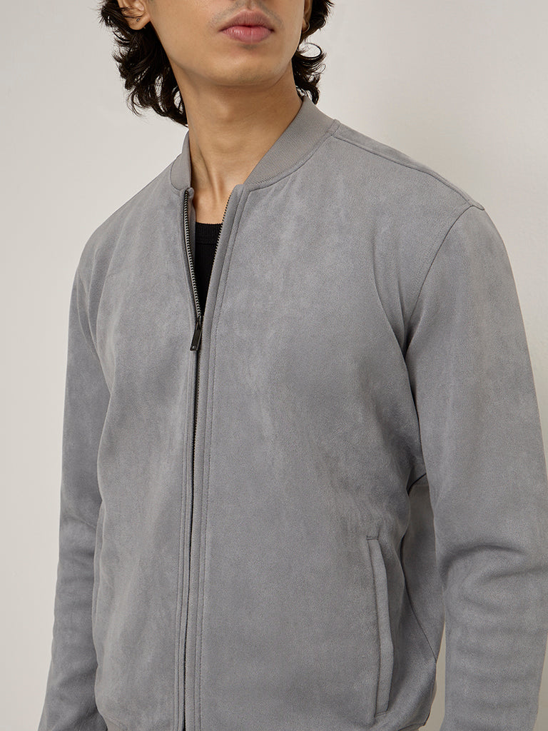 Ascot Grey Faux-Suede Relaxed-Fit Jacket
