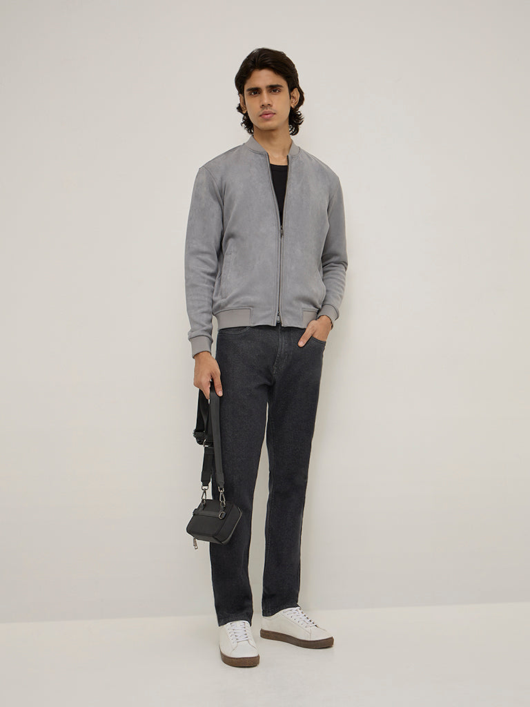 Ascot Grey Faux-Suede Relaxed-Fit Jacket