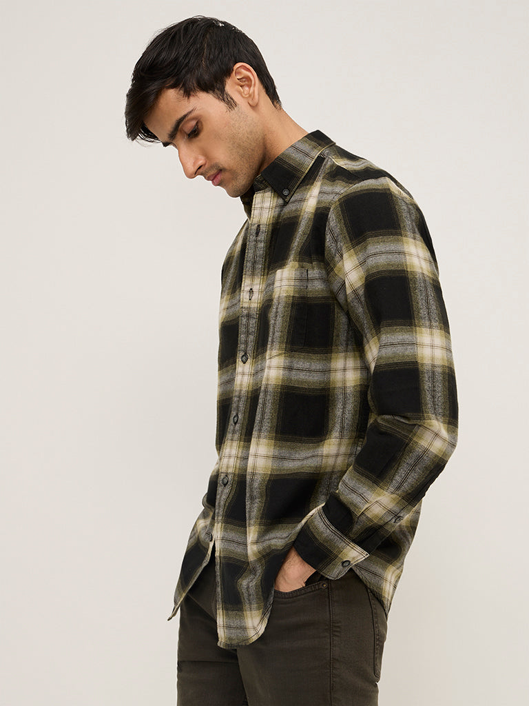 Buy WES Casuals Green Checkered Relaxed-Fit Cotton Shirt from Westside