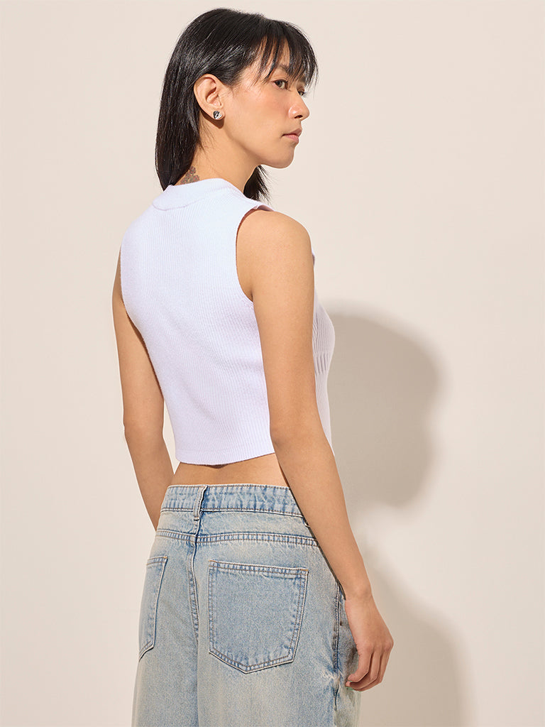 Westside Nuon Women's White Ribbed Textured Top for Casual Wear Back View