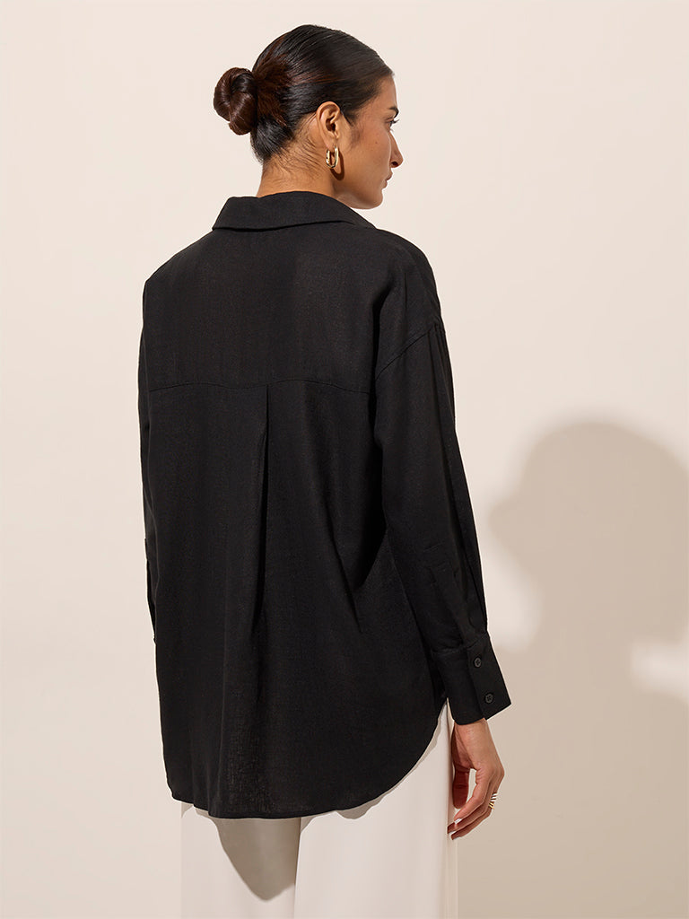 Westside Wardrobe Women's Black Solid Shirt for Work Wear Work Wear Back View