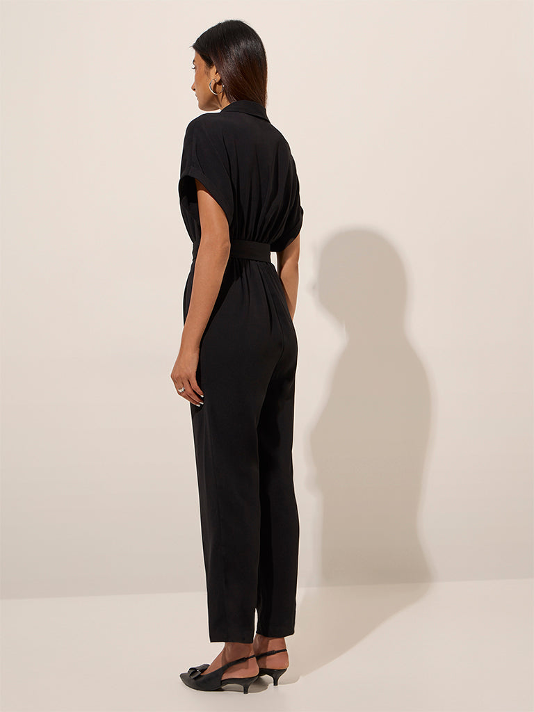 Wardrobe Black Solid Jumpsuit with Belt