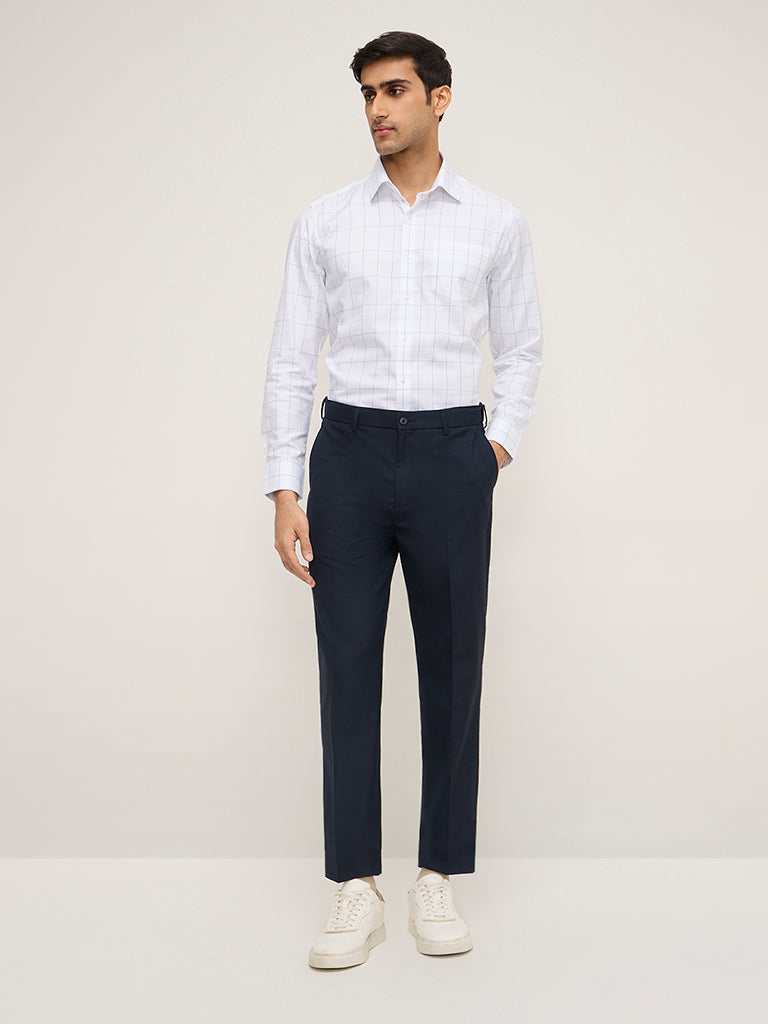 WES Formals White Checkered Slim-Fit Cotton Shirt