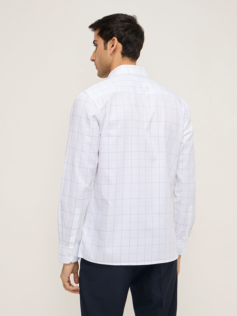 Westside WES Formals Men's White Checkered Slim-Fit Cotton Shirt for Work Wear Back View