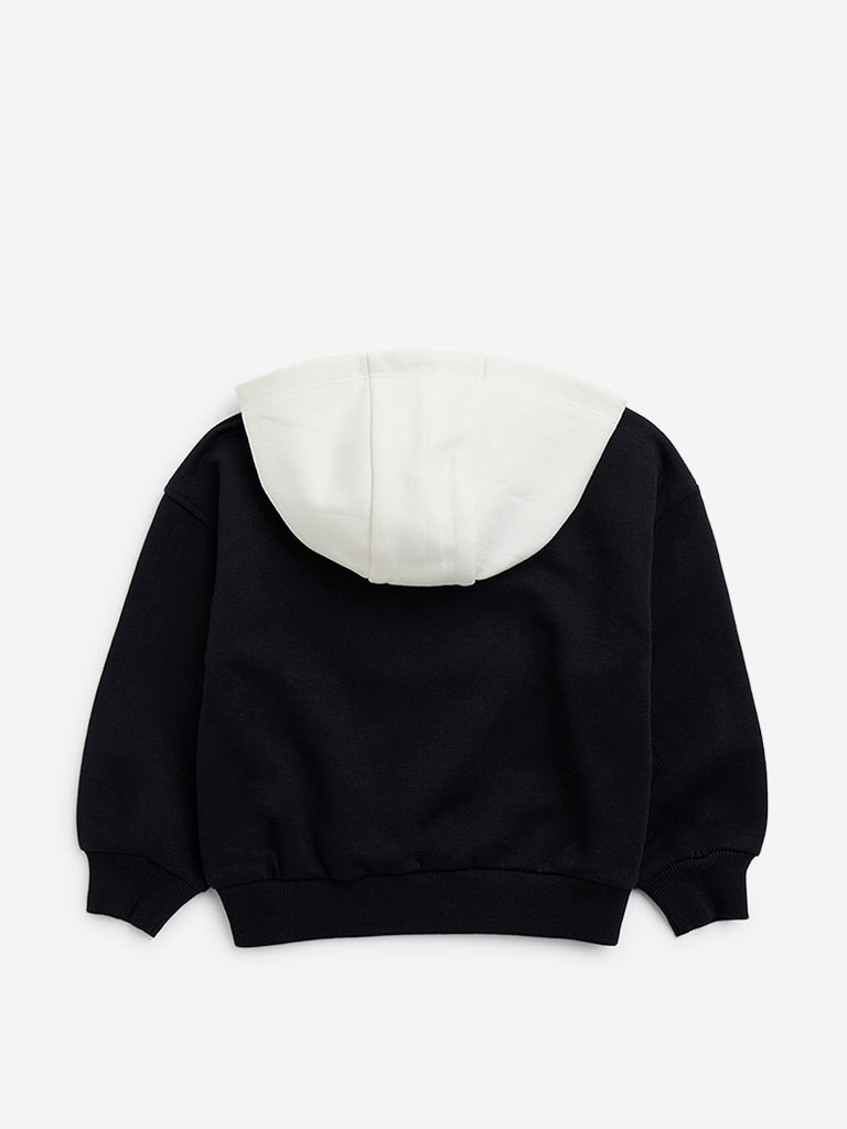 HOP Kids Black Bow-Detailed Cotton-Blend Sweatshirt