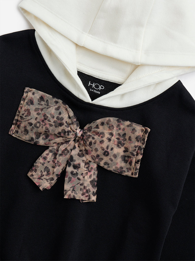 Westside HOP Kids Black Bow-Detailed Cotton-Blend Sweatshirt for Winter Wear Zoomed View