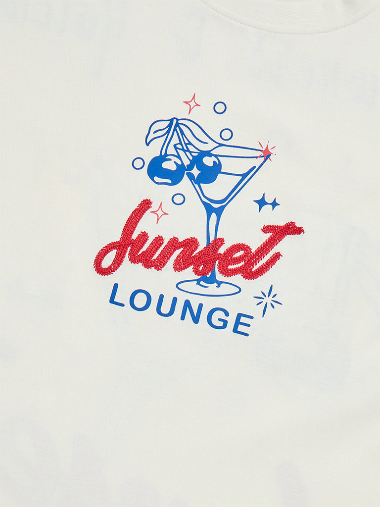 Westside Y&F Girl's Off-White Typographic Design Cotton T-Shirt for Casual Wear Zoomed View