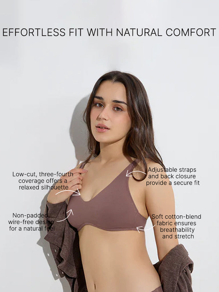 Wunderlove Brown Non-Padded Cotton-Blend Bra