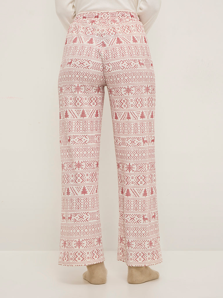 Wunderlove Off-White Waffle-Textured High-Rise Lounge Pants