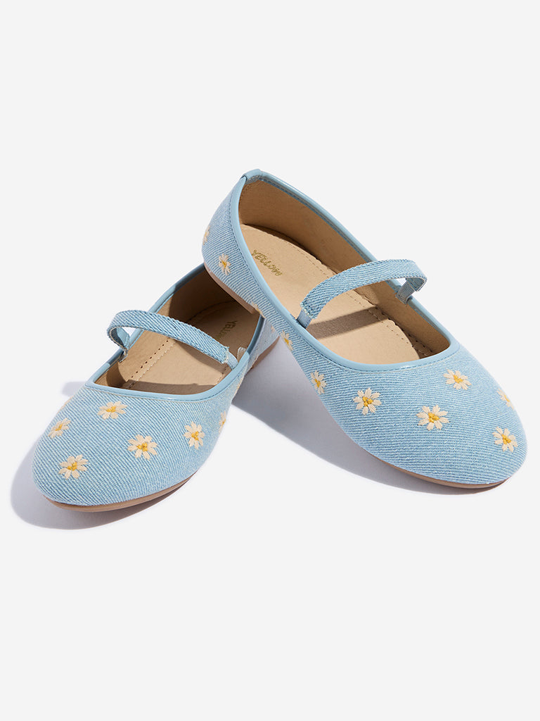 Westside Yellow Kids Blue Floral Embroidered Ballerina for Casual Wear Zoomed View