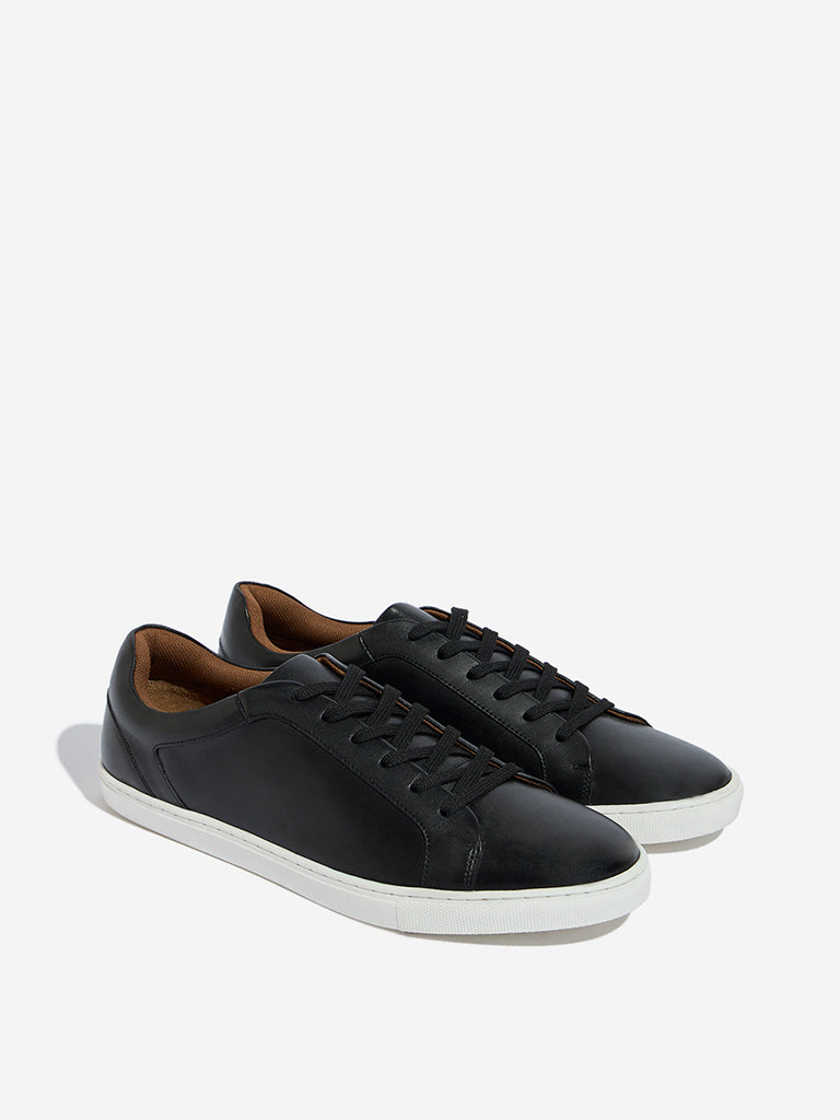 Westside SOLEPLAY Men's Black Faux Leather Lace-Up Sneakers for Casual Wear Front View