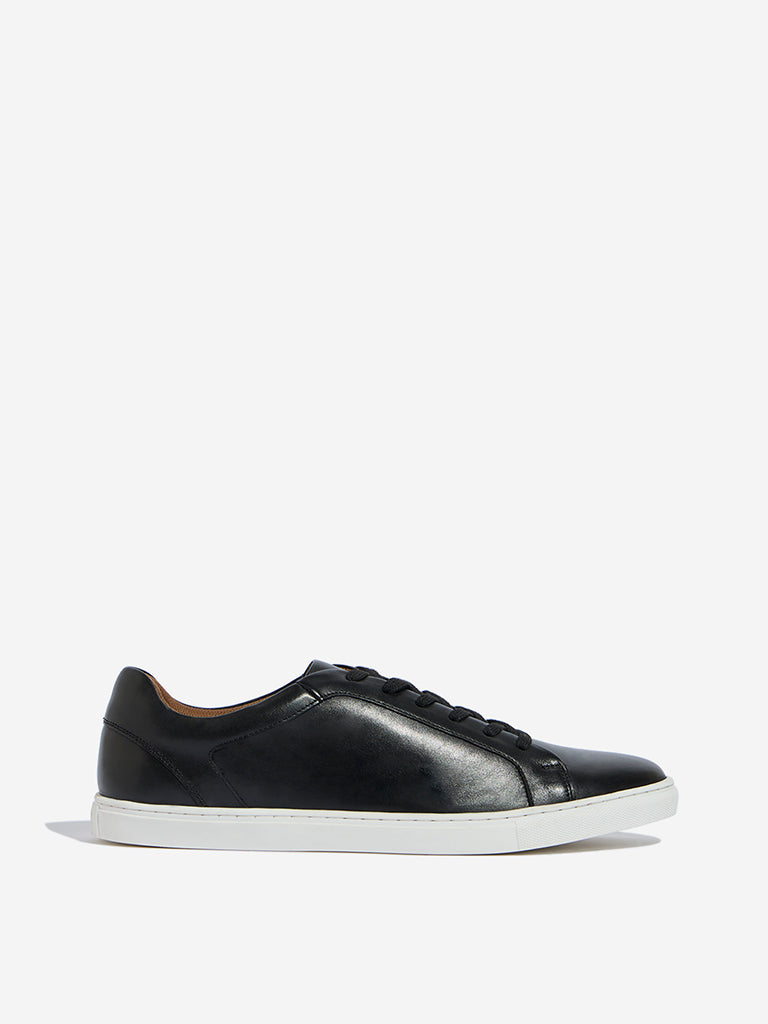 Westside SOLEPLAY Men's Black Faux Leather Lace-Up Sneakers for Casual Wear Side View