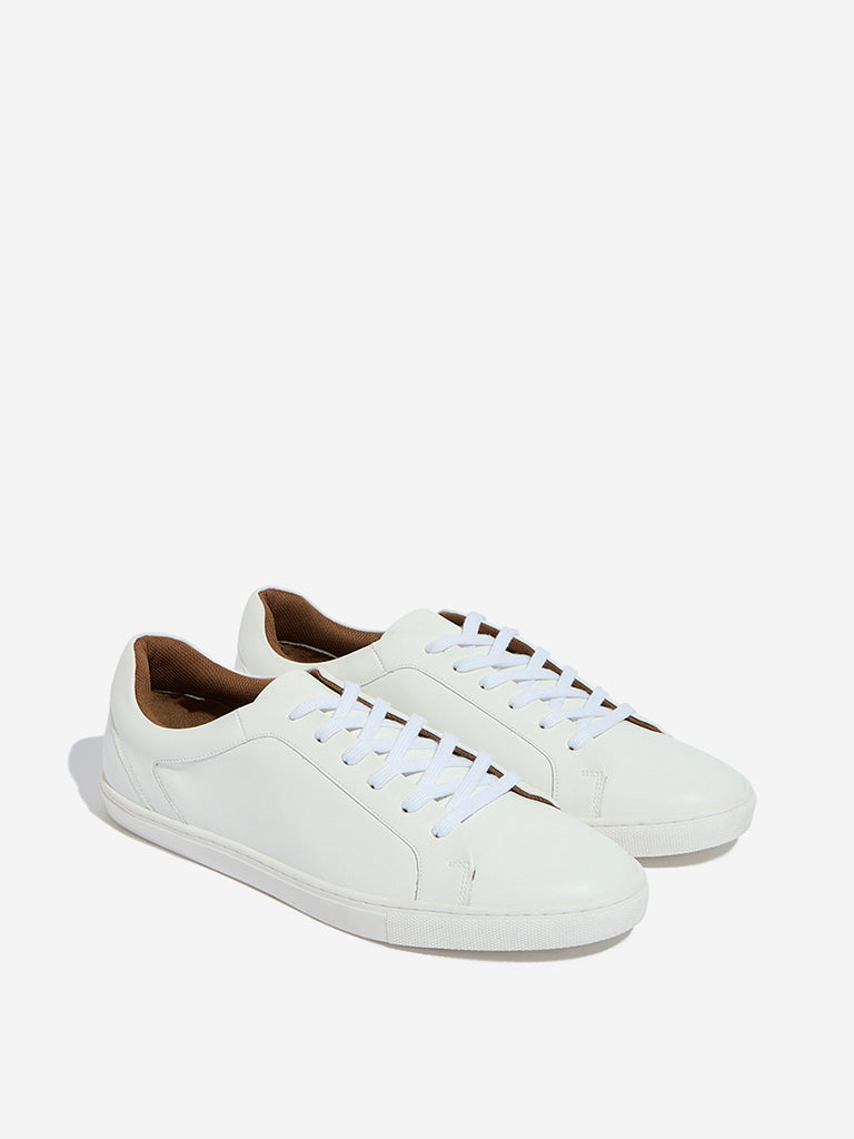 Westside SOLEPLAY Men's White Genuine Leather Lace-Up Sneakers for Casual Wear Front View