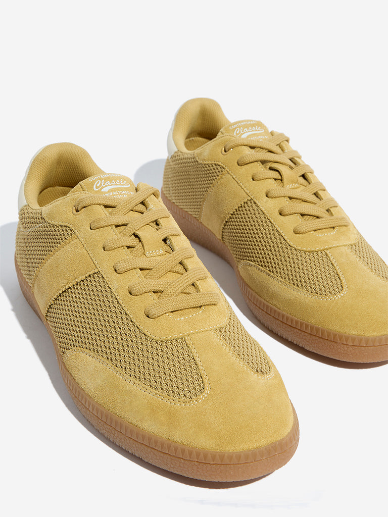 Westside SOLEPLAY Men's Yellow Suede Leather Lace-Up Sneakers for Casual Wear Zoomed View