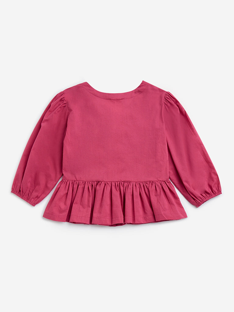 Utsa Kids Pink Schiffli Design Cotton Ethnic Top - (8-14yrs)