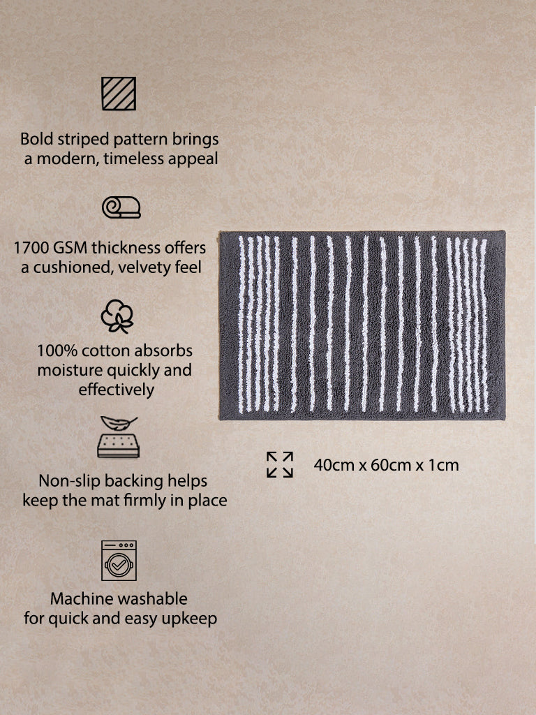 Westside Home Charcoal Stripe Printed Bath Mat