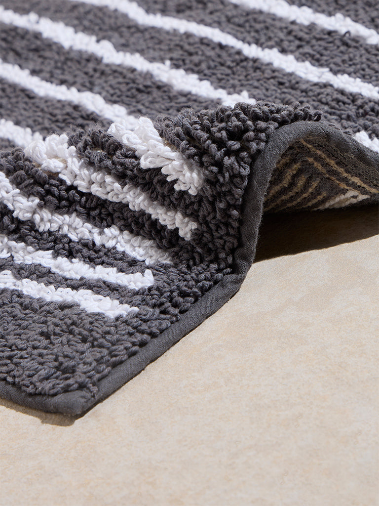 Westside Home Charcoal Stripe Printed Bath Mat