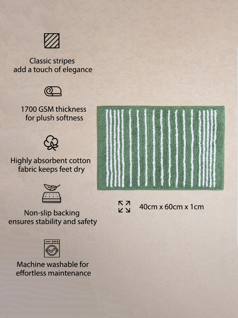 Westside Home Green Stripe Printed Bath Mat