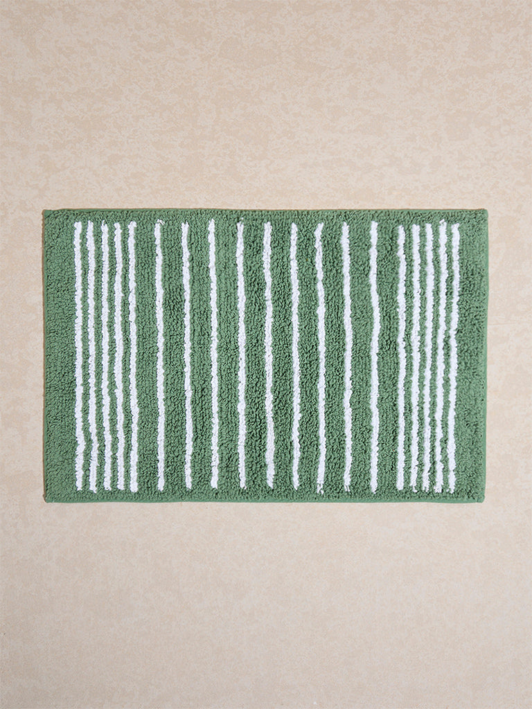 Westside Home Green Stripe Printed Bath Mat
