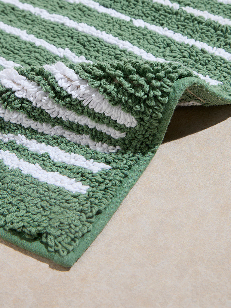 Westside Home Green Stripe Printed Bath Mat