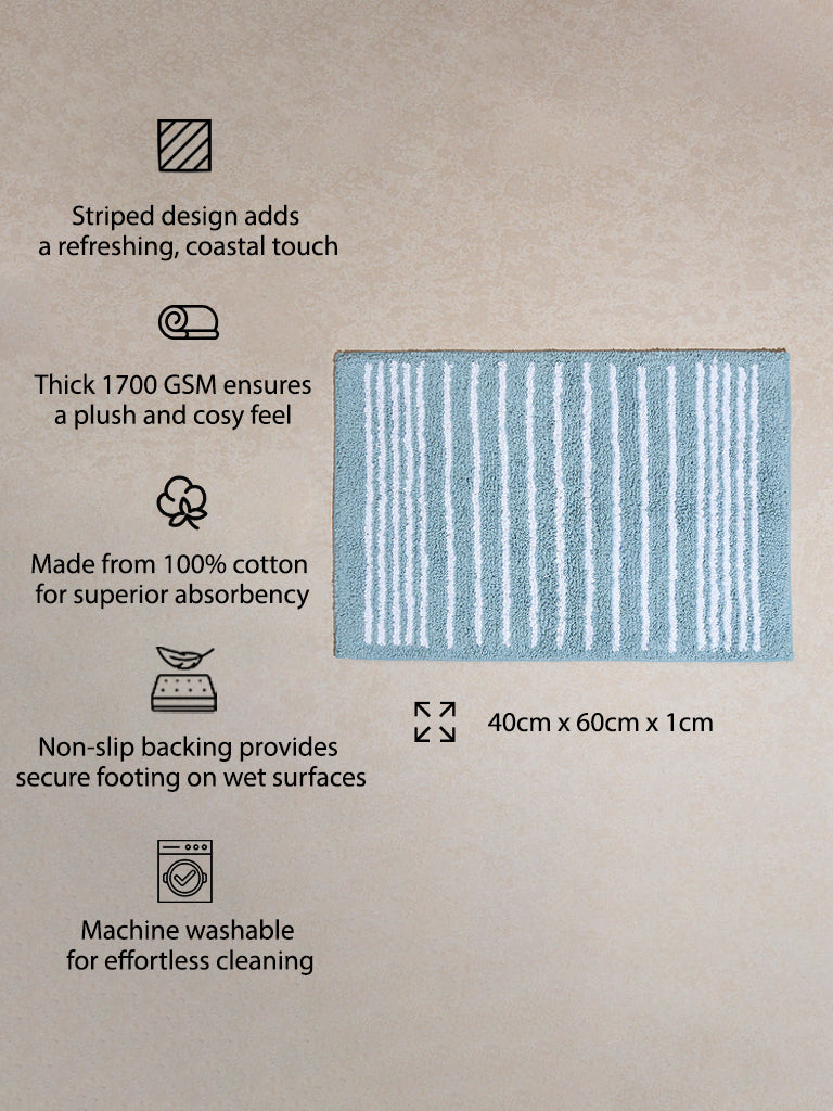 Westside Home Turquoise Stripe Printed Bath Mat