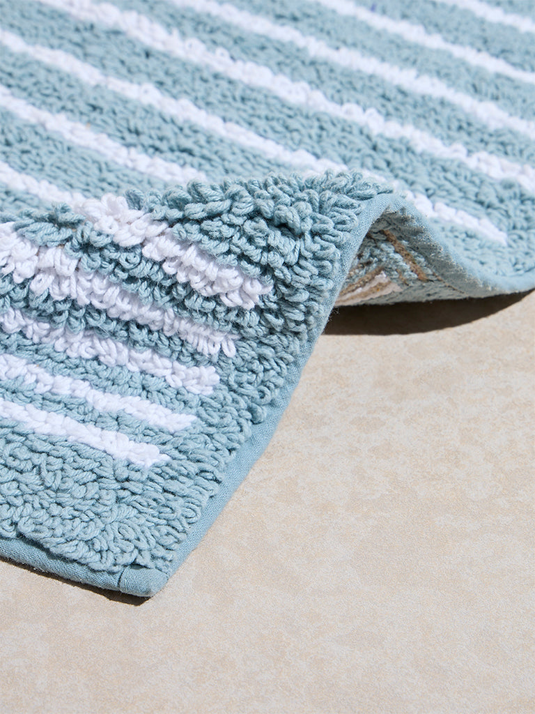 Westside Home Turquoise Stripe Printed Bath Mat
