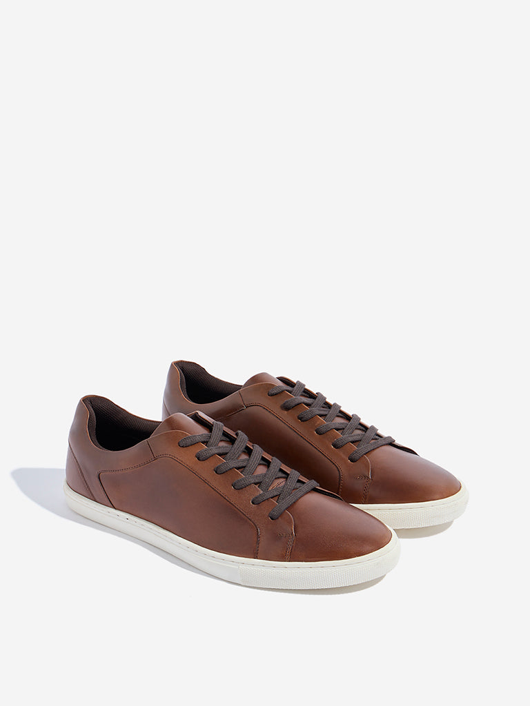 Westside SOLEPLAY Men's Tan Lace-Up Sneakers for Casual Wear Front View