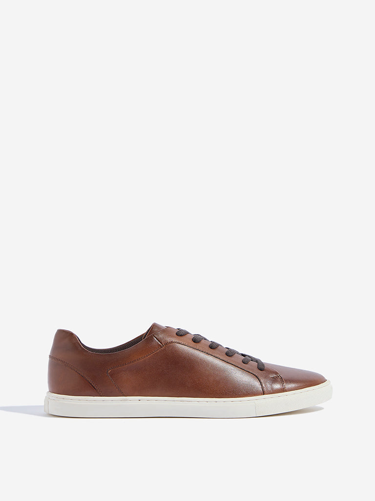 Westside SOLEPLAY Men's Tan Lace-Up Sneakers for Casual Wear Side View
