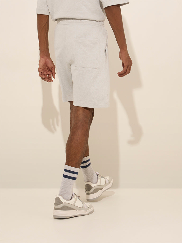 Westside Studiofit Men's Grey Relaxed-Fit Mid-Rise Cotton Shorts for Sports Wear Back View