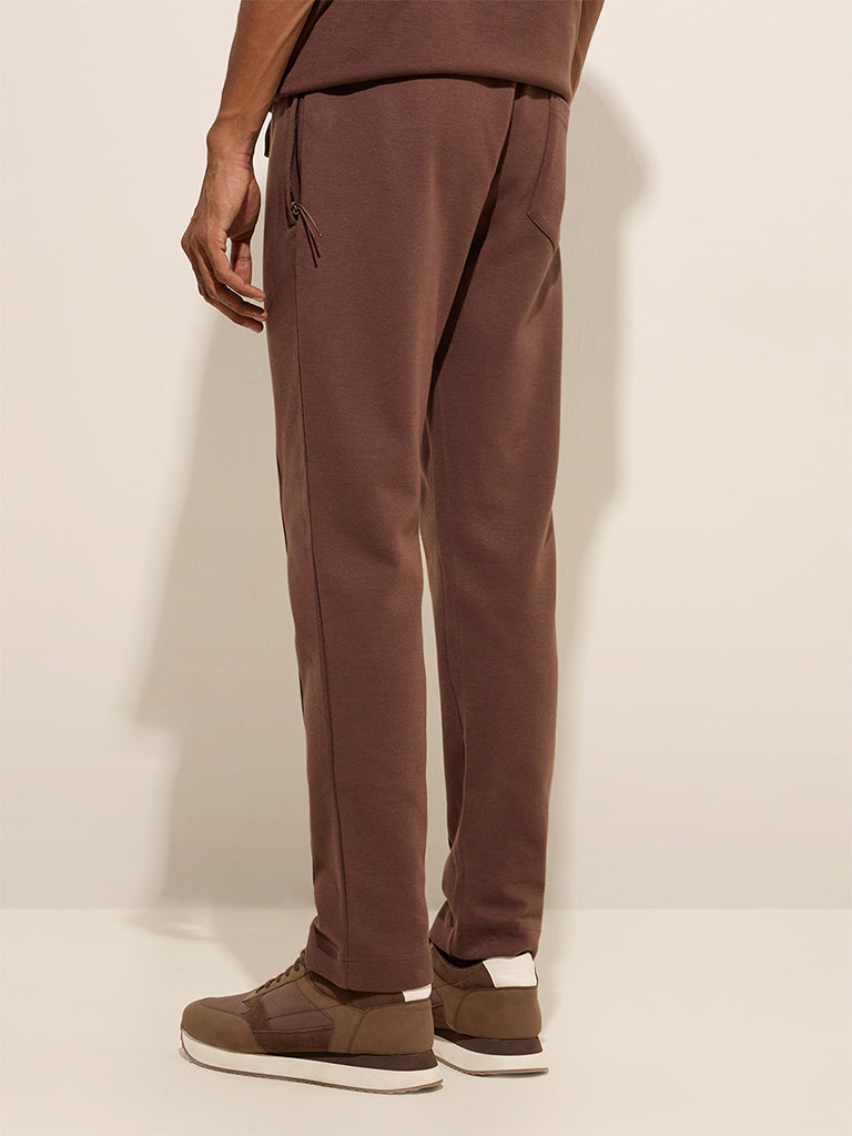 Westside Studiofit Men's Brown Relaxed-Fit Mid-Rise Cotton Track Pants for Sports Wear Sports Wear Back View