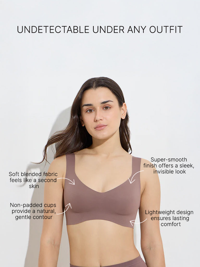 Westside Wunderlove Women's Brown Invisible Padded Bra for Casual Wear Infographic Image