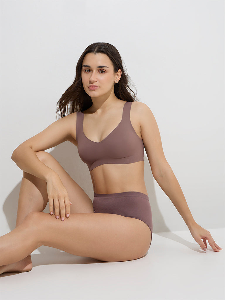 Westside Wunderlove Women's Brown Invisible Padded Bra for Casual Wear Full View