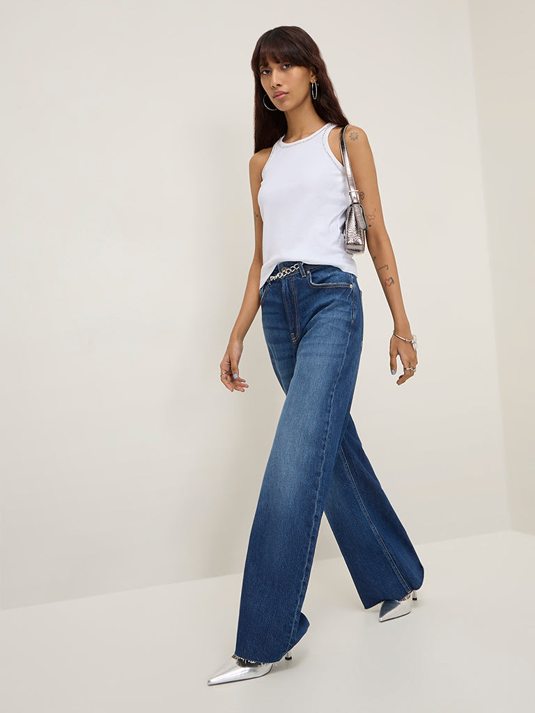 Nuon White Diamante Embellished Cotton-Blend Tank Top