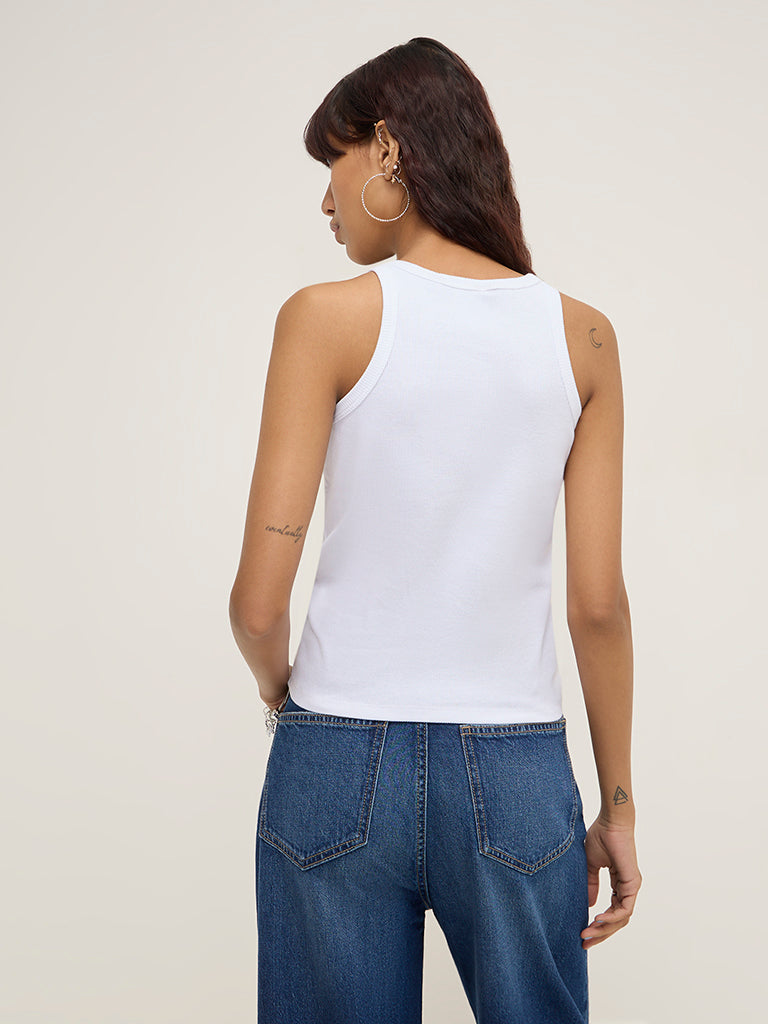 Nuon White Diamante Embellished Cotton-Blend Tank Top