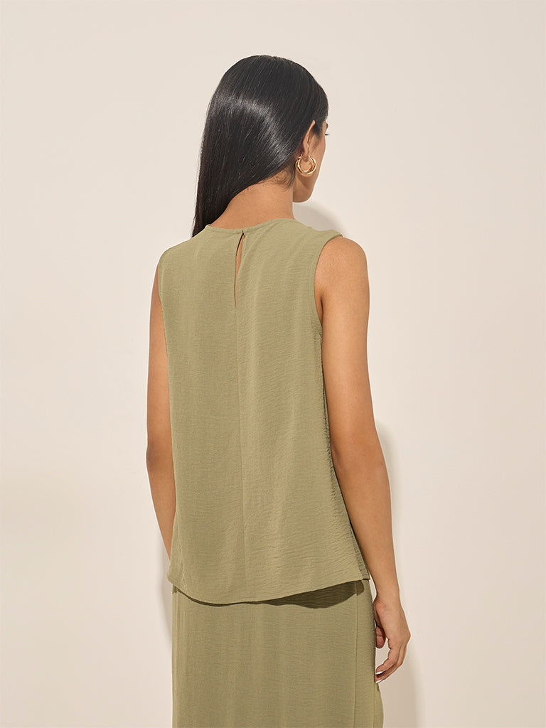 Westside Wardrobe Women's Olive Metal-Detailed Top for Work Wear Back View