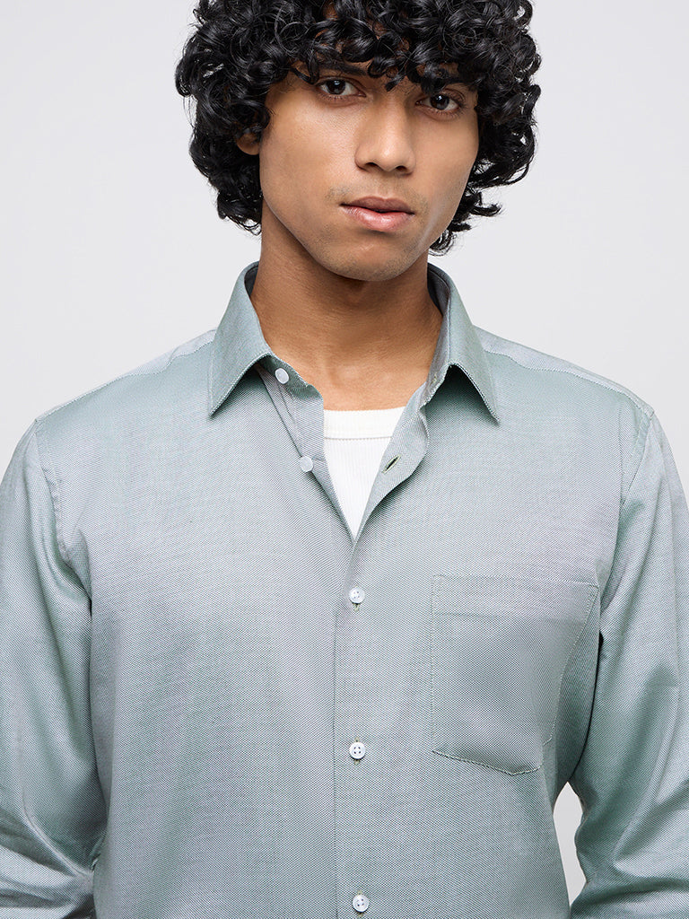 WES Formals Green Slim-Fit Cotton Shirt