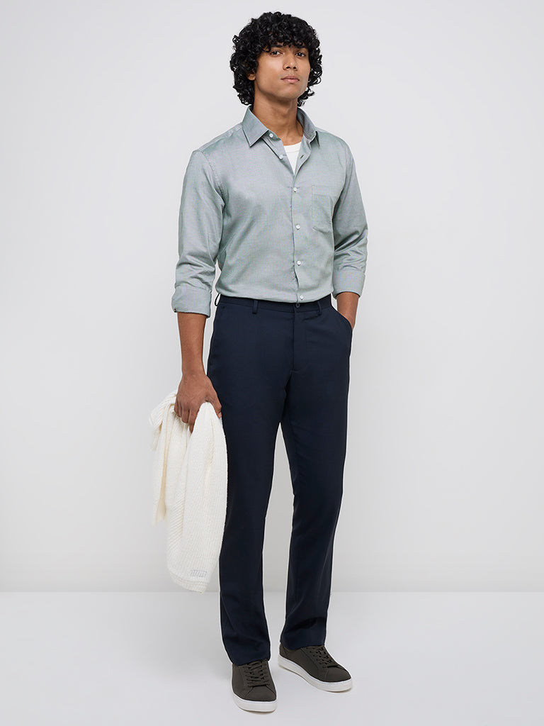 WES Formals Green Slim-Fit Cotton Shirt