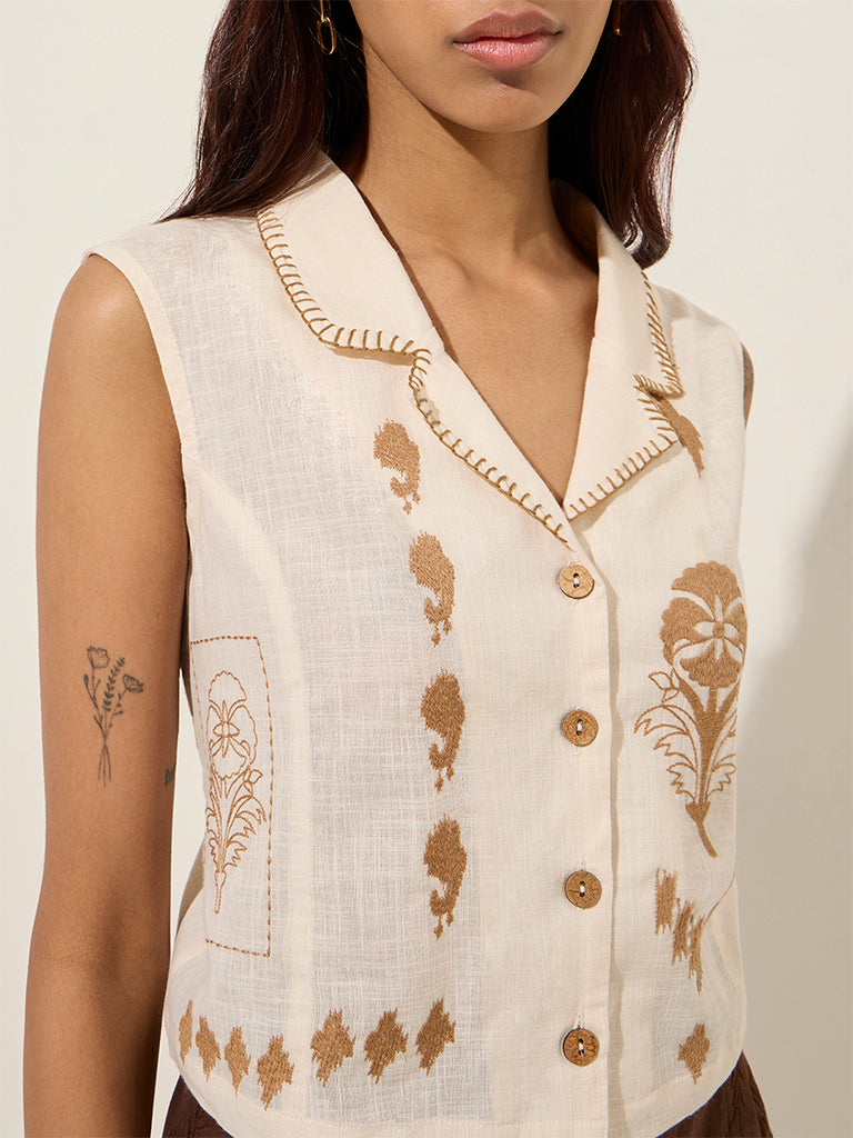 Bombay Paisley Off-White Waistcoat-Style Cotton Top