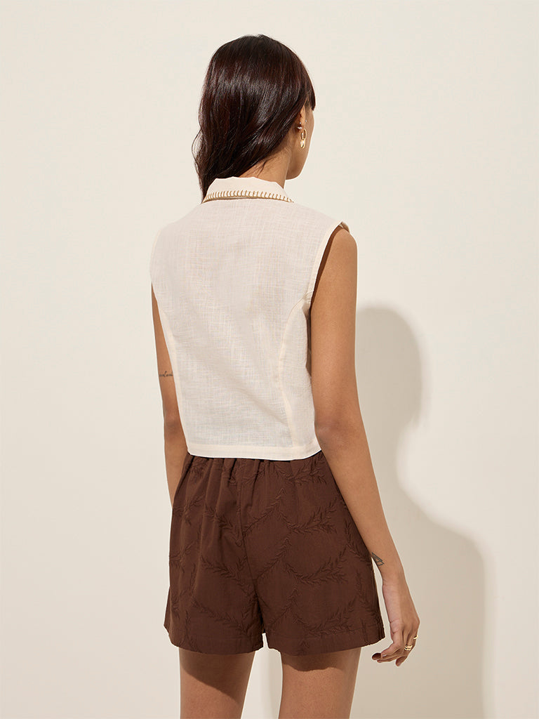 Bombay Paisley Off-White Waistcoat-Style Cotton Top