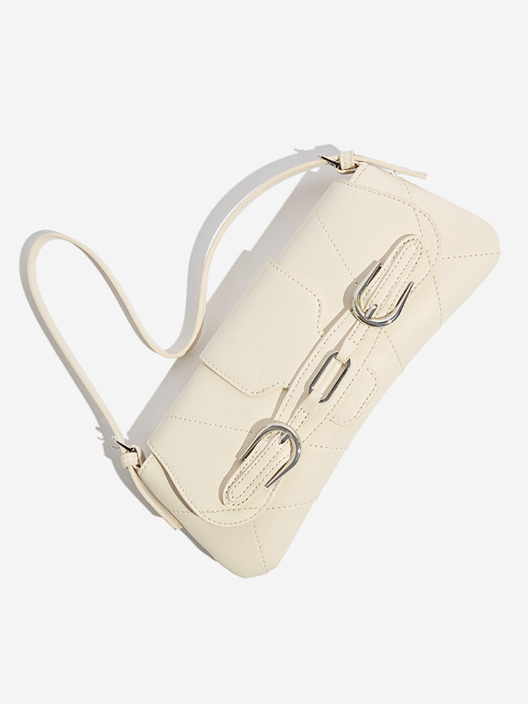 Westside Off-White Buckle Strap-Detailed Baguette Bag