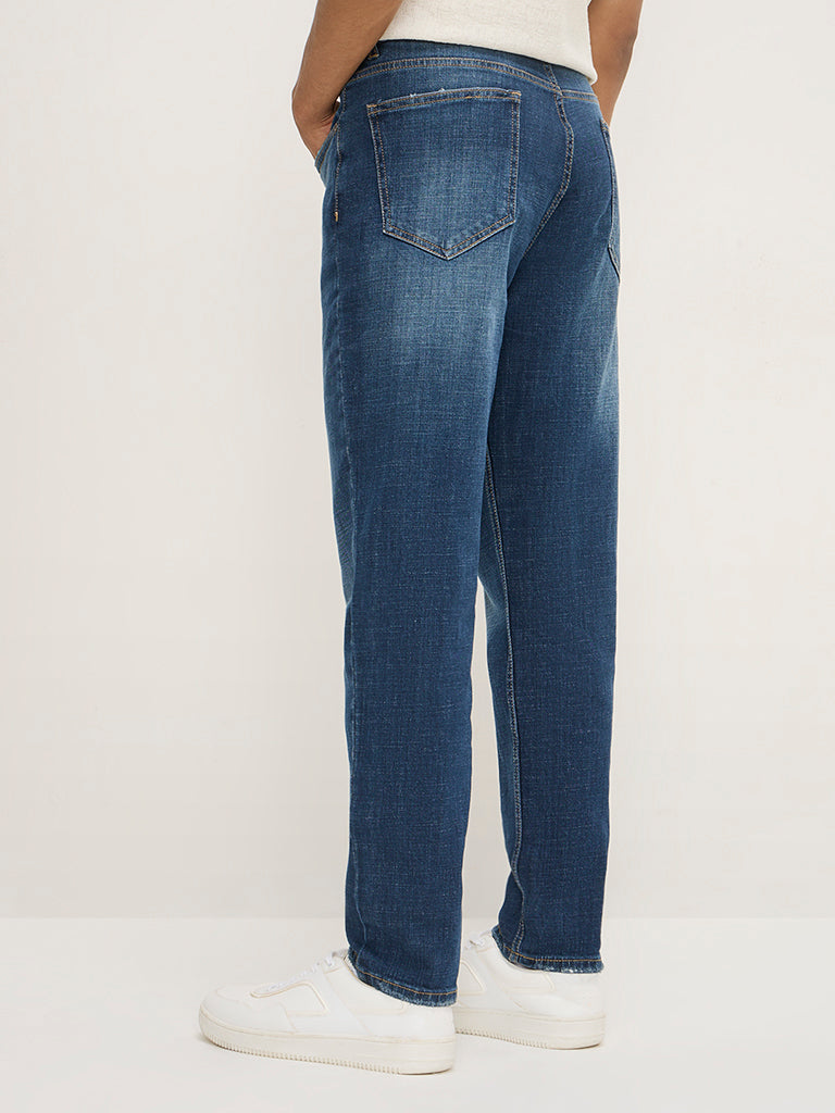 Nuon Dark Blue Washed Slim-Fit Mid-Rise Jeans