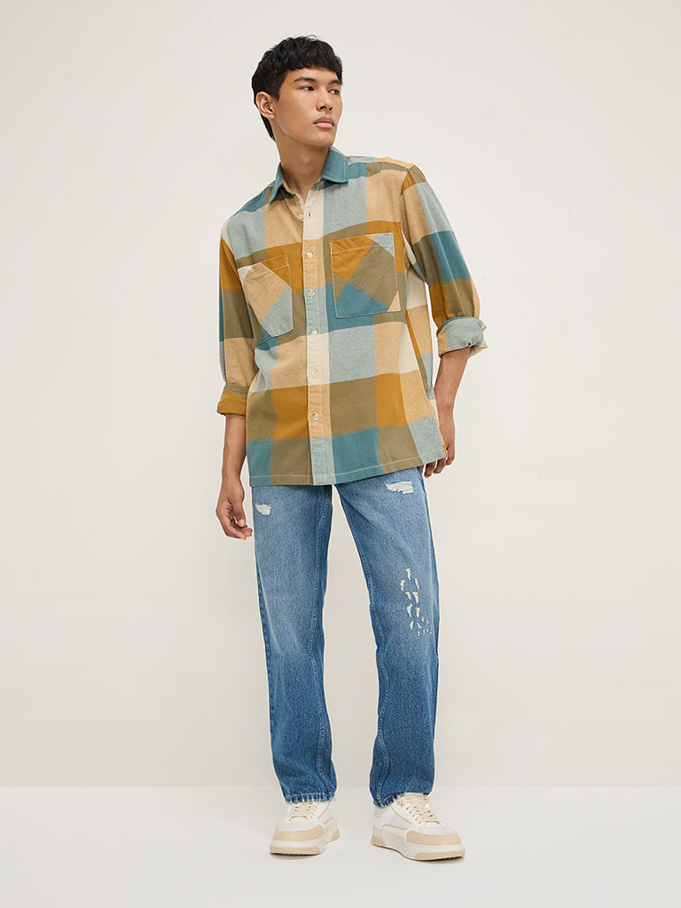 Nuon Blue Distressed Relaxed - Fit Mid - Rise Jeans