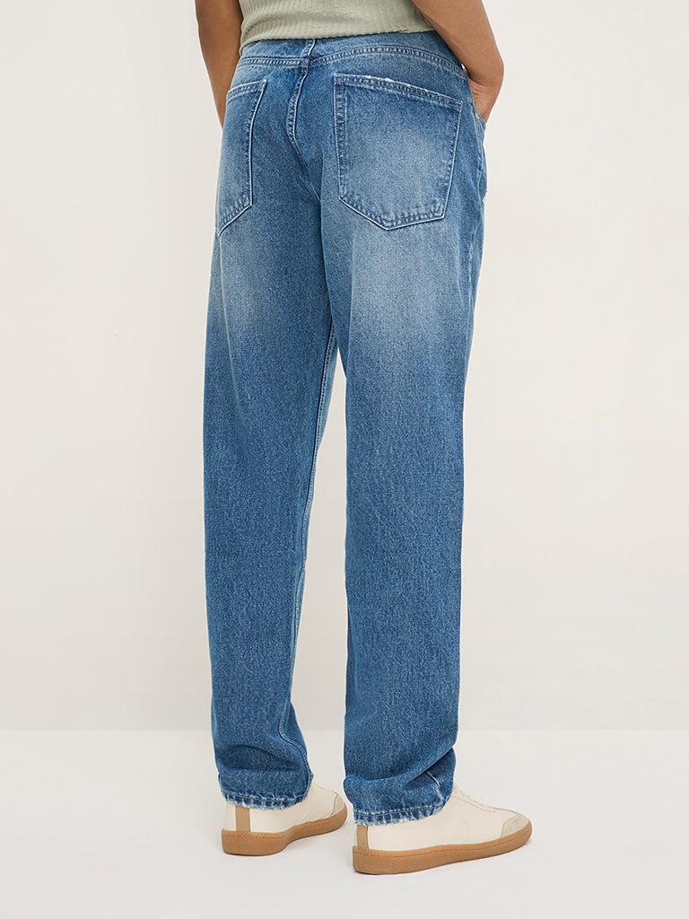 Nuon Blue Distressed Relaxed - Fit Mid - Rise Jeans