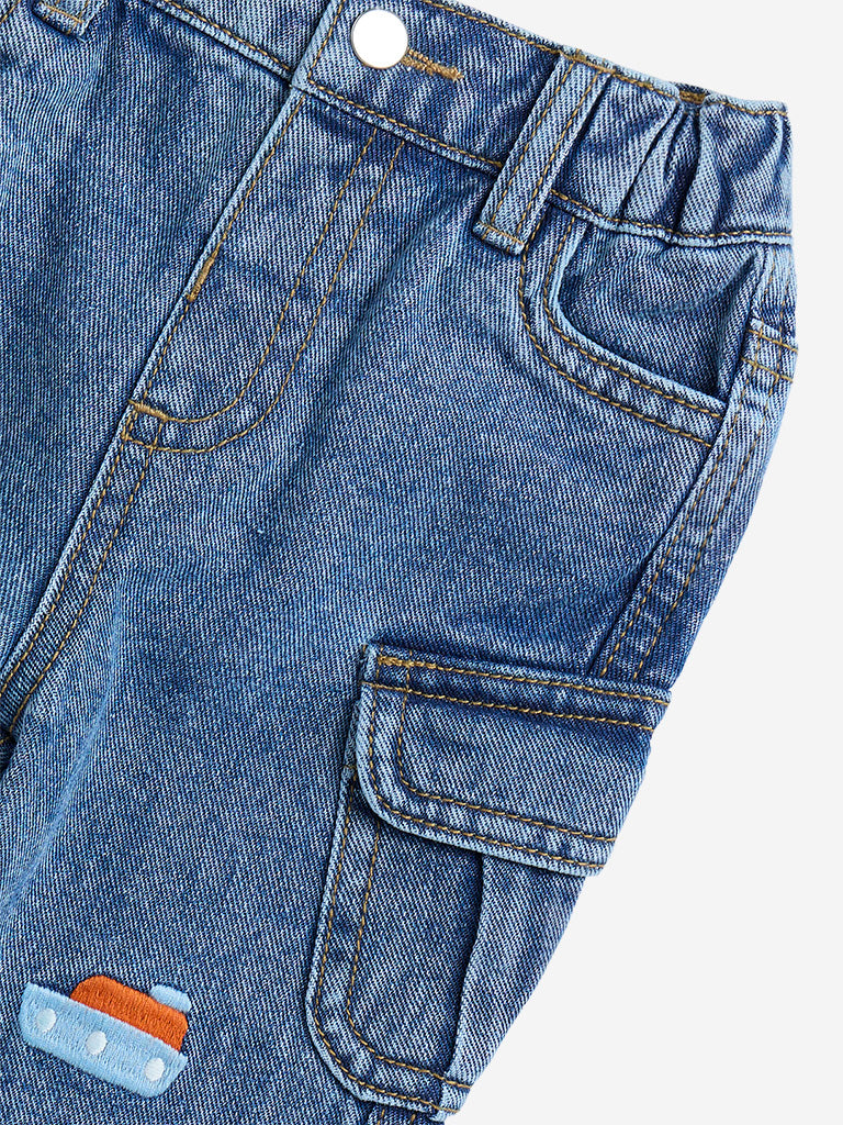 Westside HOP Baby Boy's Blue Cargo-Style Relaxed-Fit Mid-Rise Jeans for Casual Wear Zoomed View