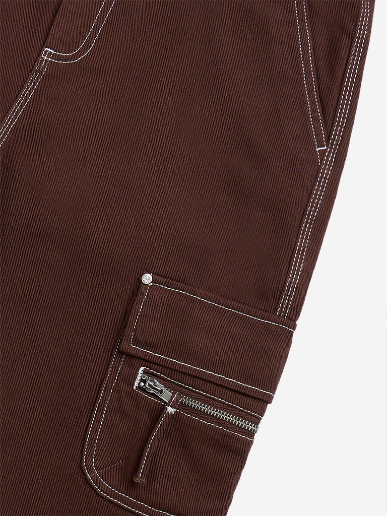 Westside Y&F Boy's Brown Mid-Rise Denim Shorts for Casual Wear Zoomed View