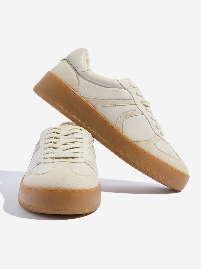 Westside LUNA BLU Women's Beige Faux Leather Sneakers for Casual Wear Zoomed View