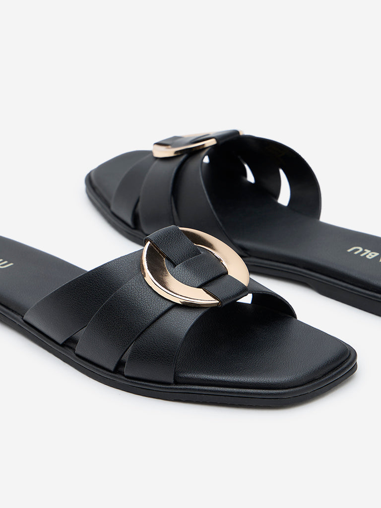 Westside LUNA BLU Women's Black Metal Detailed Slides for Casual Wear Zoomed View