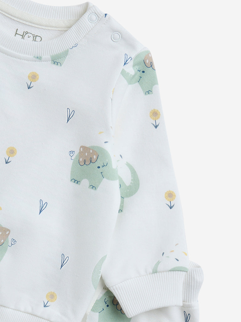 Westside HOP Baby Girl's White Animal Printed Cotton Sweatshirt and Joggers Set for Winter Wear Zoomed View