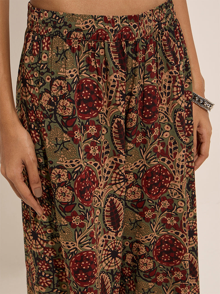 Westside Utsa Women's Green Buta Printed Palazzos for Everyday Everyday Zoomed View