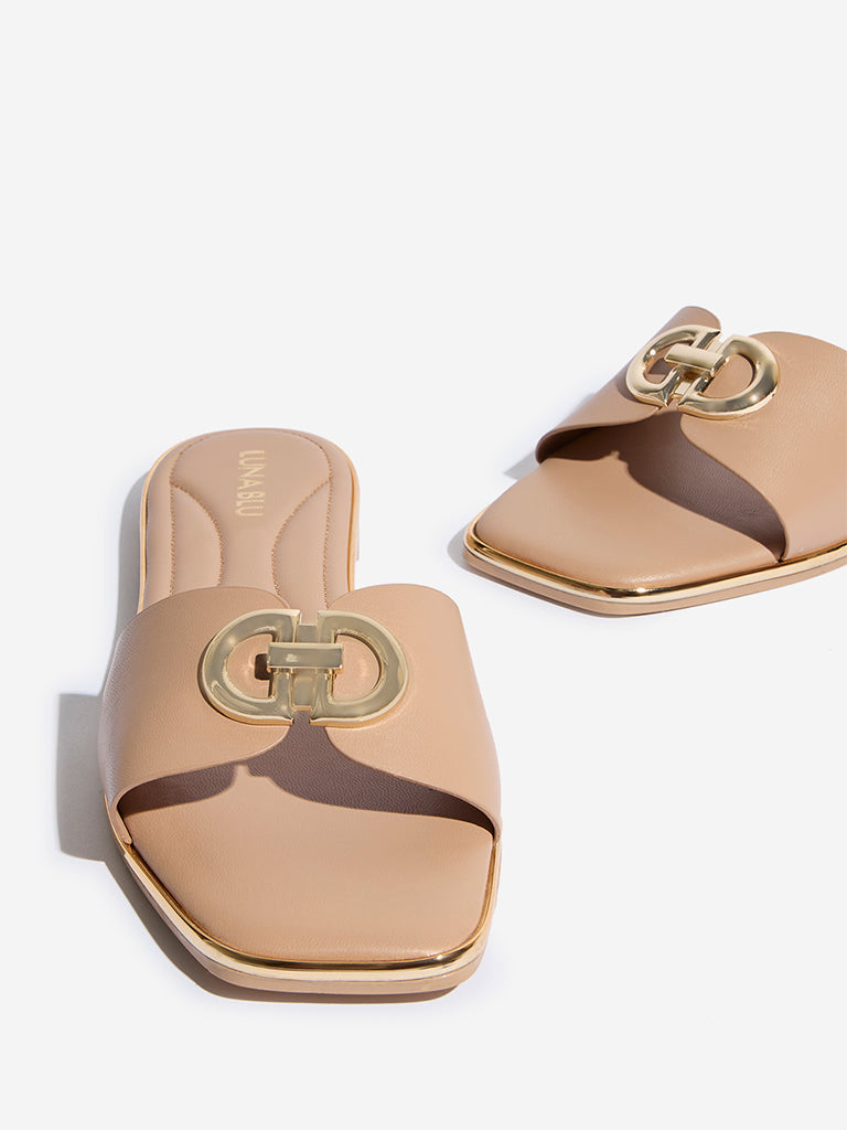 Westside LUNA BLU Women's Peach Metal-Detailed Slides for Casual Wear Zoomed View